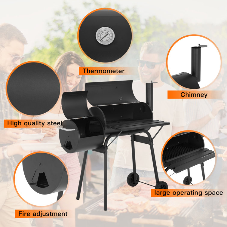 43'' Black Barrel Charcoal Grill with Smoker