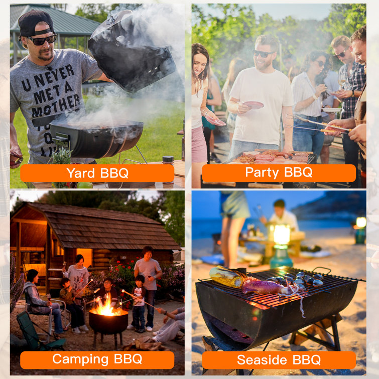 43'' Black Barrel Charcoal Grill with Smoker