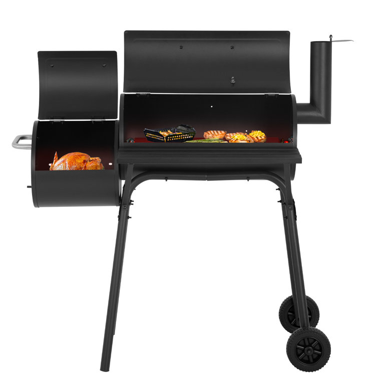 43'' Black Barrel Charcoal Grill with Smoker