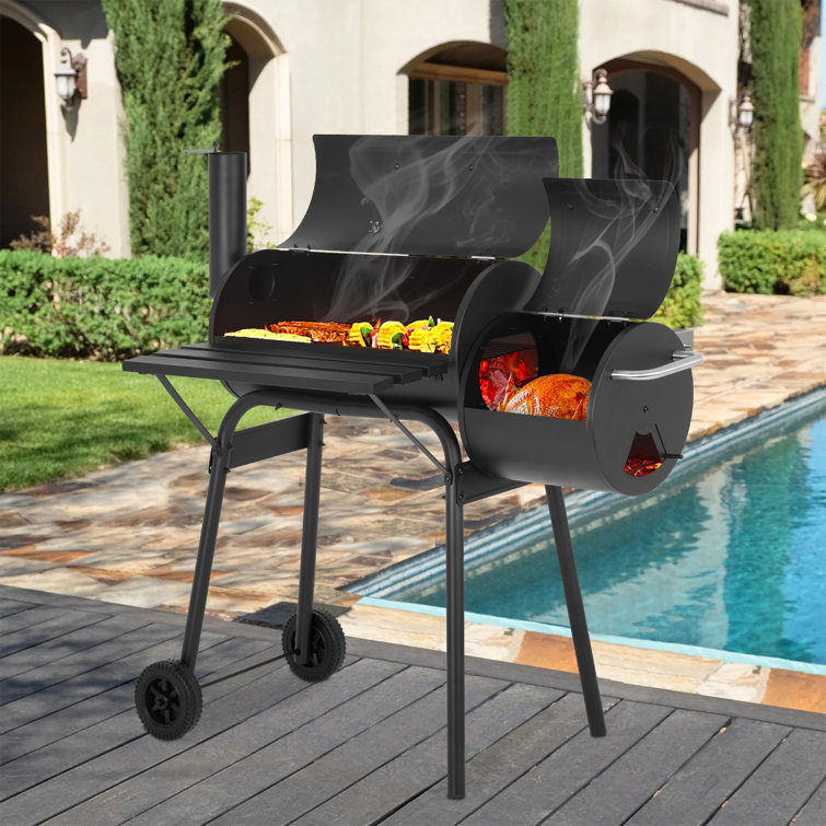 43'' Black Barrel Charcoal Grill with Smoker
