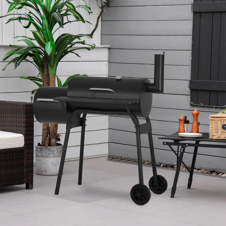 43'' Black Barrel Charcoal Grill with Smoker