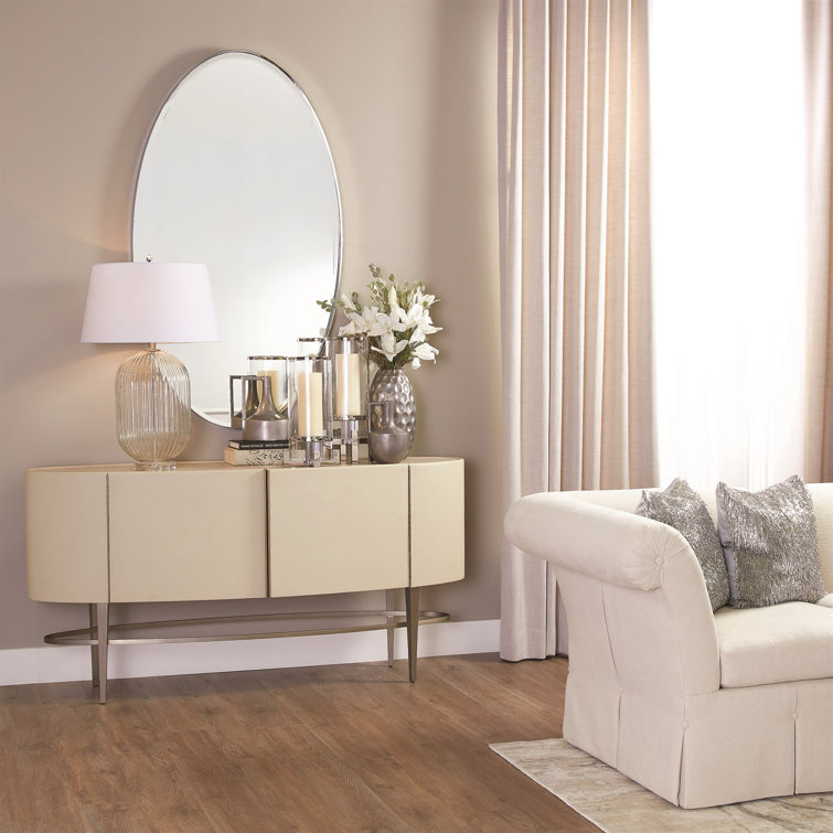 Large Oval Nickel and Wood Wall Mirror