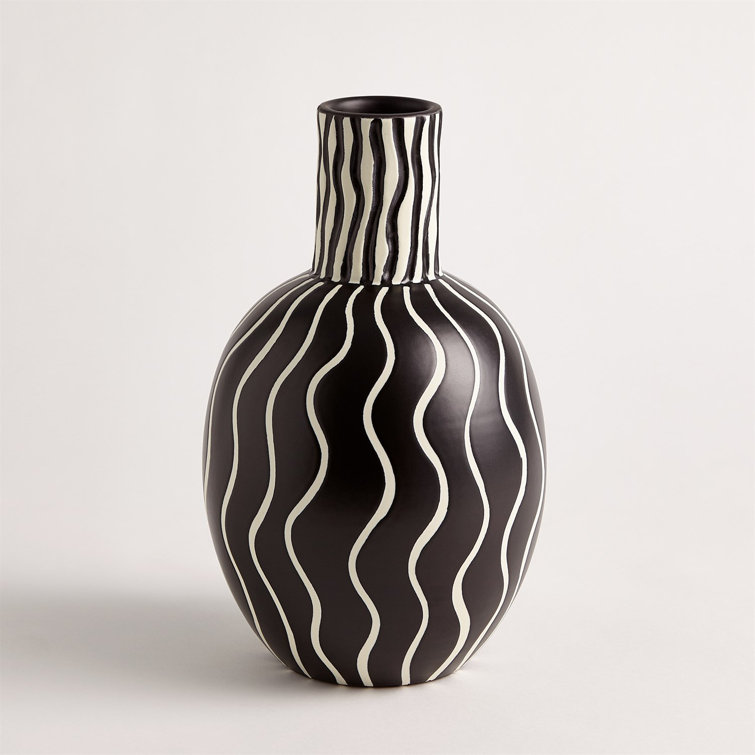 Black and White Ceramic Gourd Vase, 11" Tall