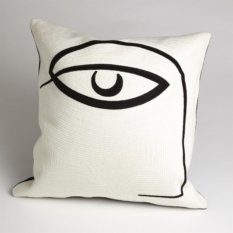 Medium Black Embroidered Cotton Decorative Pillow