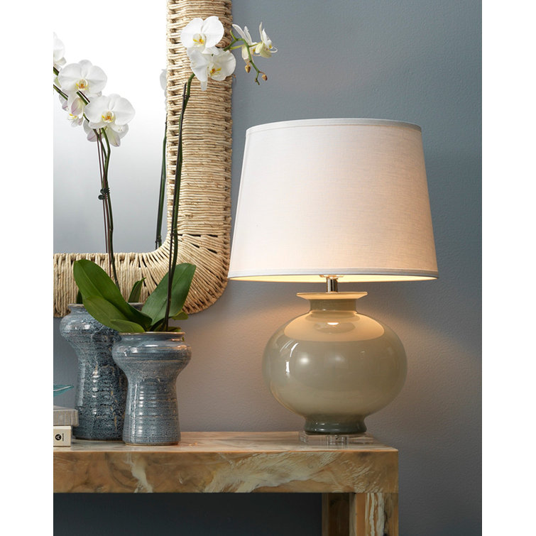 Cornflower Blue Glass Table Lamp with White Silk Shade
