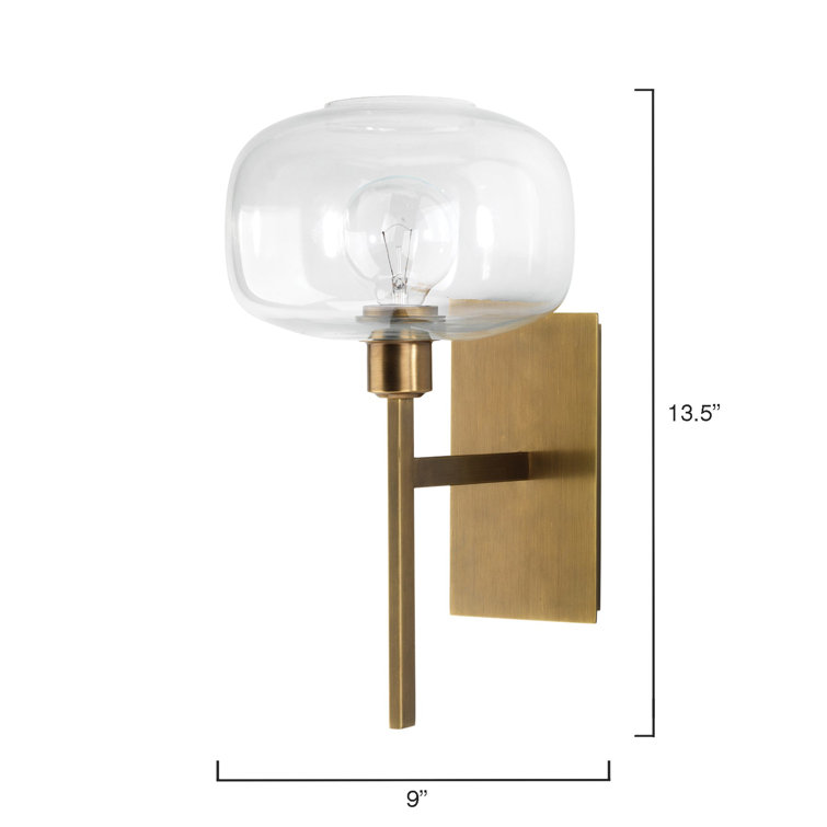 Antique Brass and Clear Glass Modern Wall Sconce