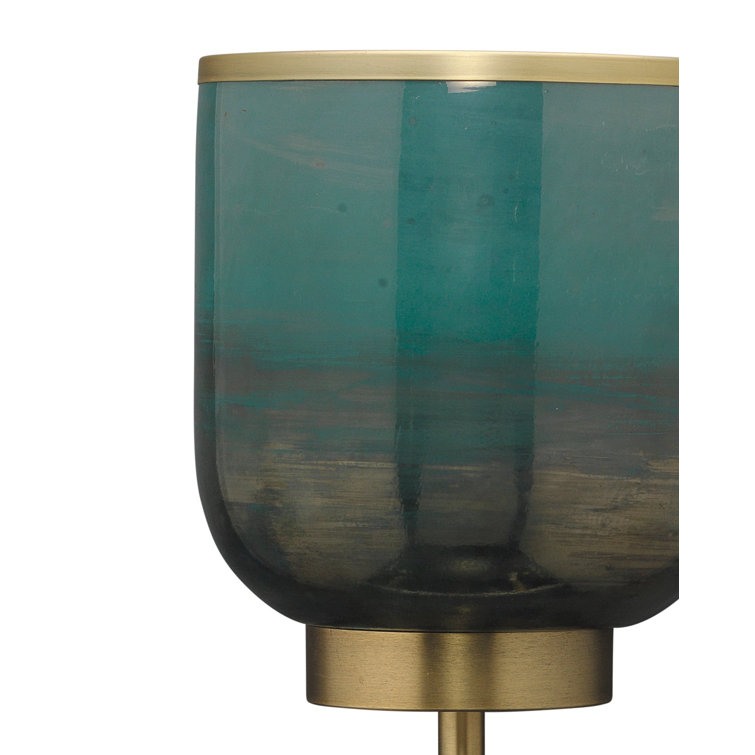 Antique Brass and Aqua Glass Single Sconce