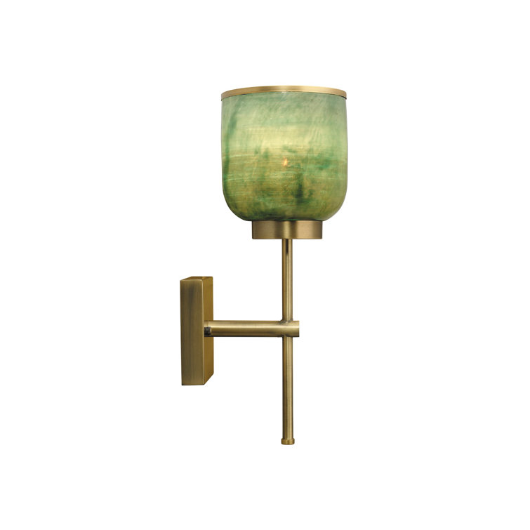 Antique Brass and Aqua Glass Single Sconce