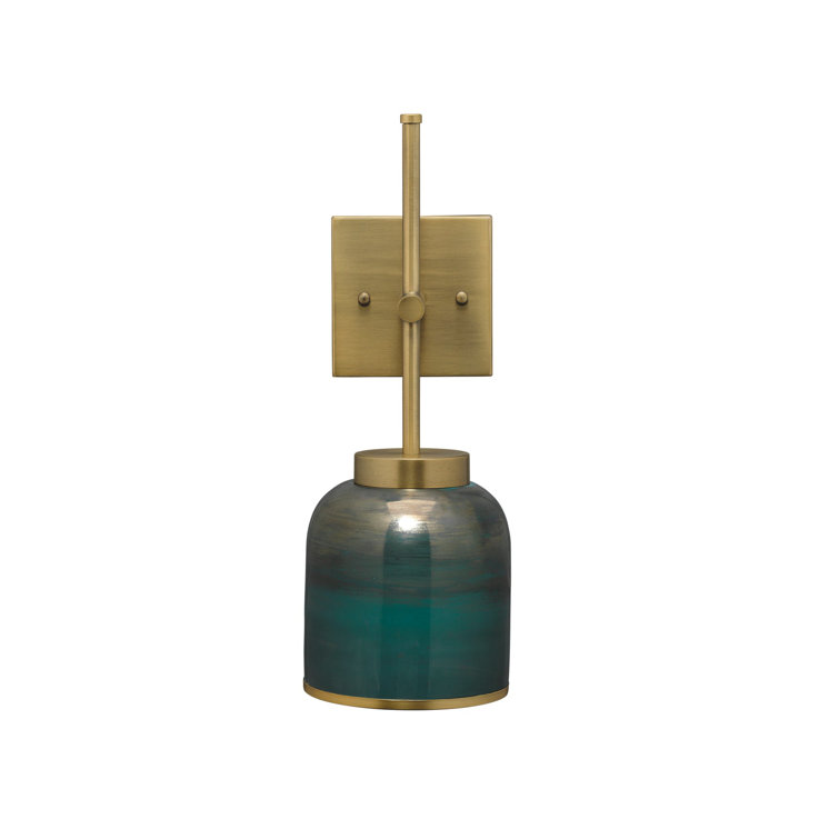 Antique Brass and Aqua Glass Single Sconce