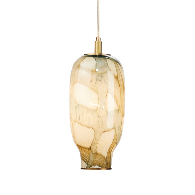 Hand-Blown Pale Blue and Brown Glass Pendant Light