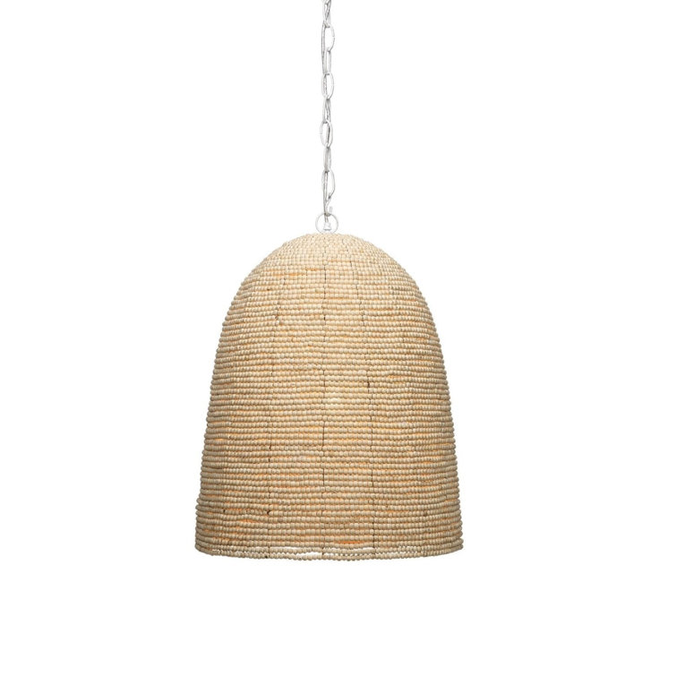 Elysian Off-White Bowl Pendant with Mango Wood Beads and E26 Bulb