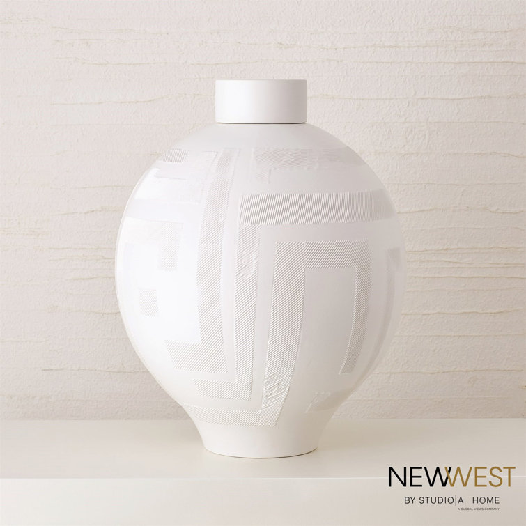 Matte White Ceramic Lidded Jar with Geometric Pattern