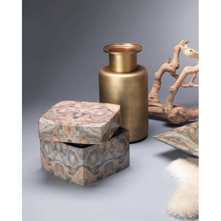 Gray and Cream Lacquered Wood Decorative Storage Box