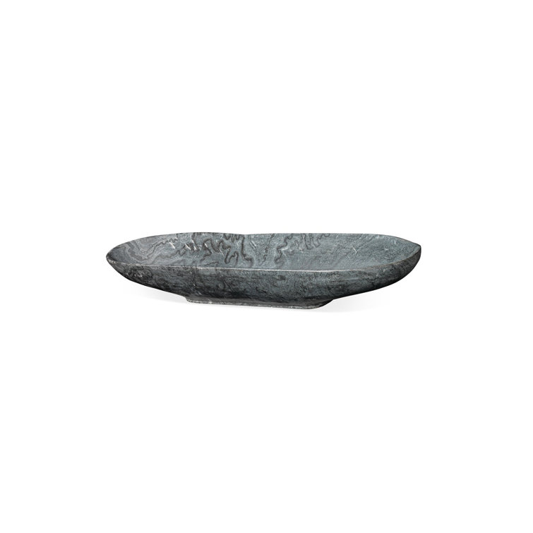 Handcrafted 26'' Long Gray Marble Decorative Bowl