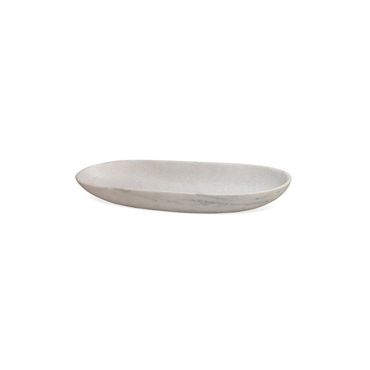 Handcrafted White Marble Oval Decorative Bowl