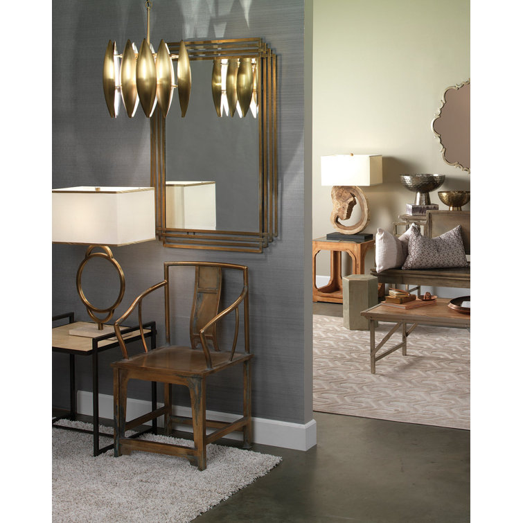 Antique Brass Rectangular Wall Mirror with Geometric Frame