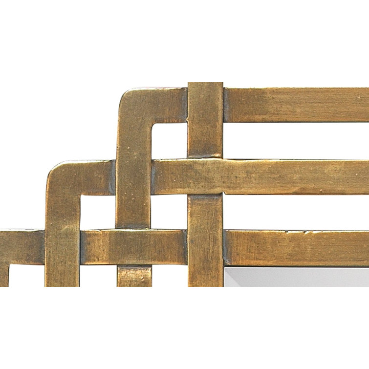 Antique Brass Rectangular Wall Mirror with Geometric Frame