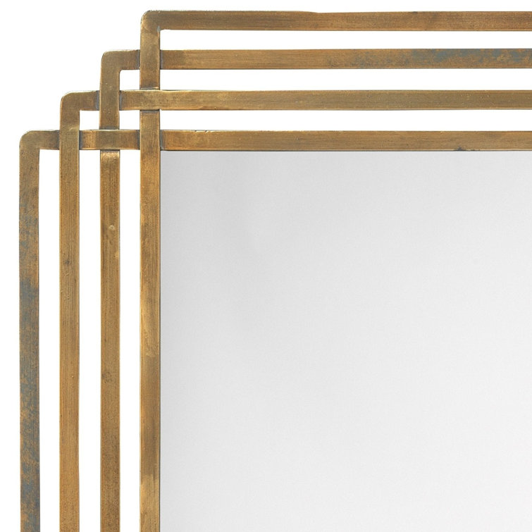 Antique Brass Rectangular Wall Mirror with Geometric Frame
