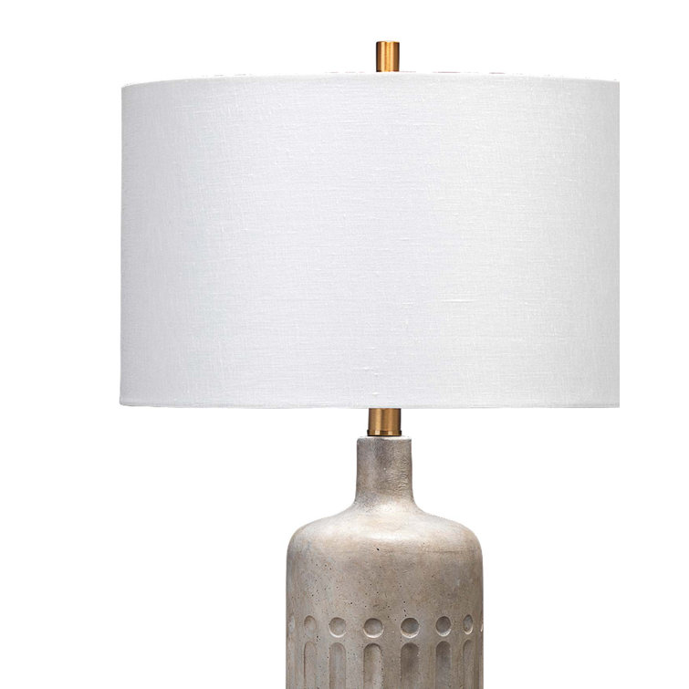 Annex Grey and Antique Brass Table Lamp with White Linen Shade