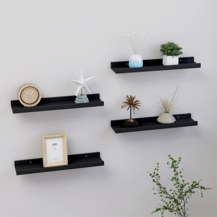 Sleek Black MDF Floating Wall Shelf for Modern Decor, 15.7"