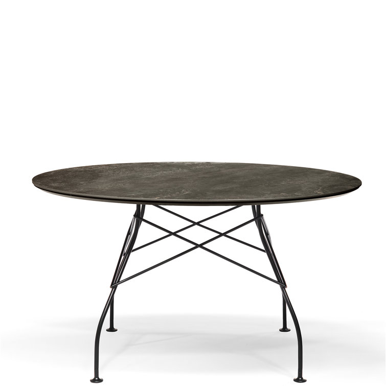 Elegant Round Marble Dining Table with Matt Black Steel Base
