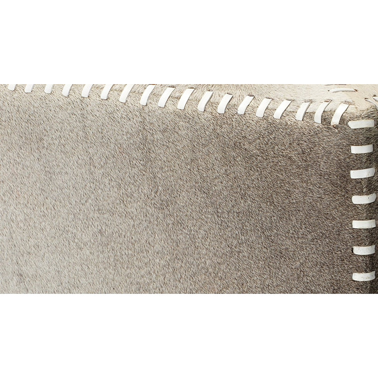 Cross Stitch Tufted Gray Hide Leather Cube Ottoman