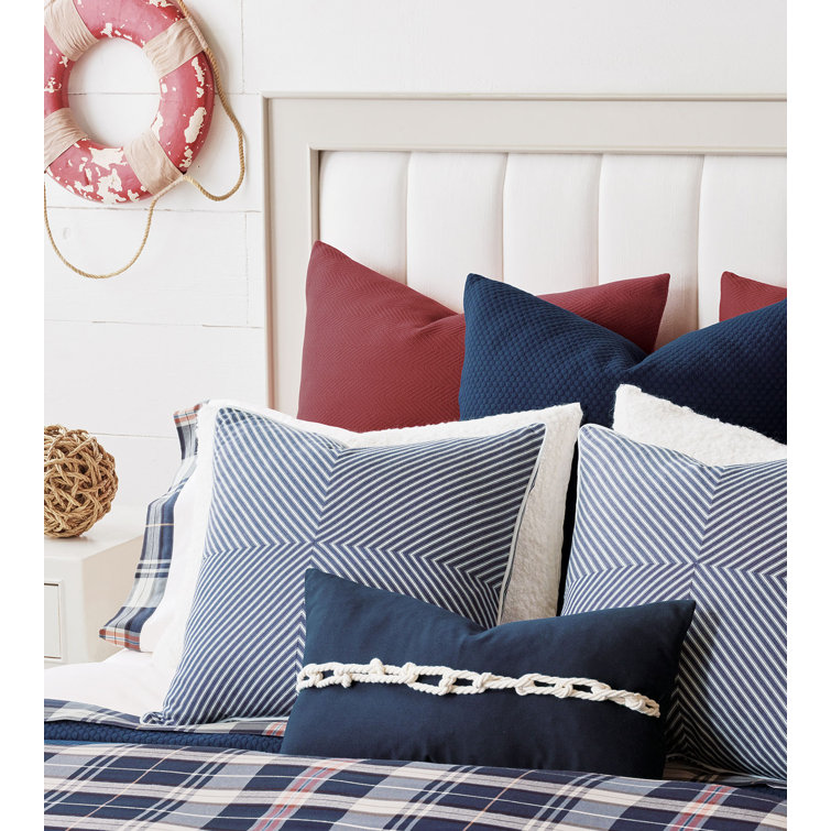 Barclay Butera Navy Cotton Lumbar Pillow with Appliqued Rope Detail