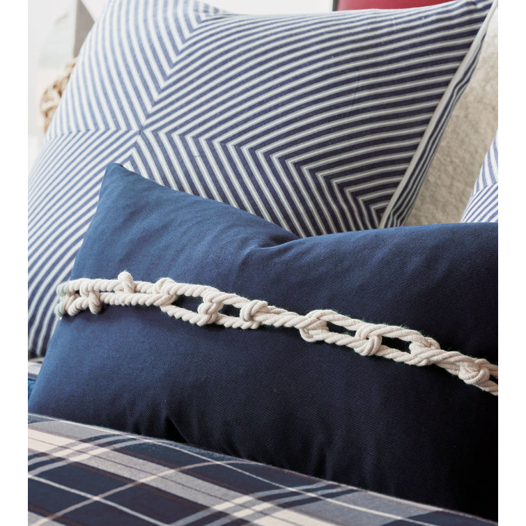 Barclay Butera Navy Cotton Lumbar Pillow with Appliqued Rope Detail
