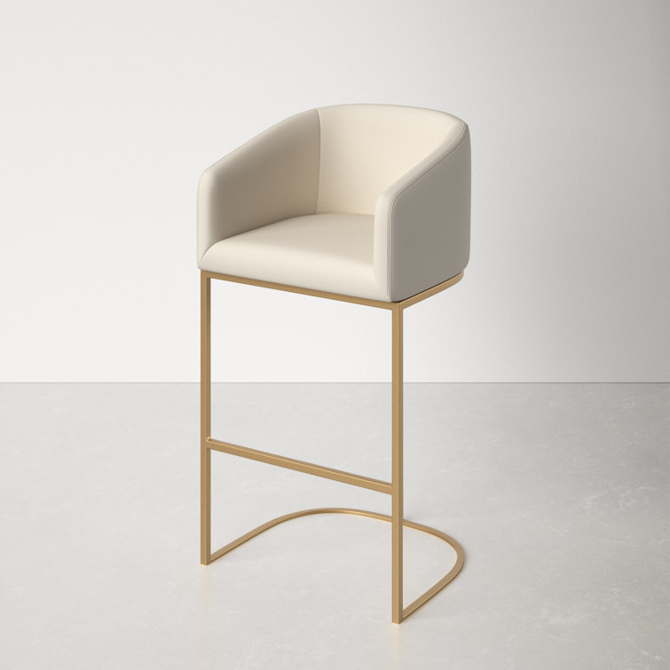 Cream Faux Leather Low Back Bar Stool with Gold Frame