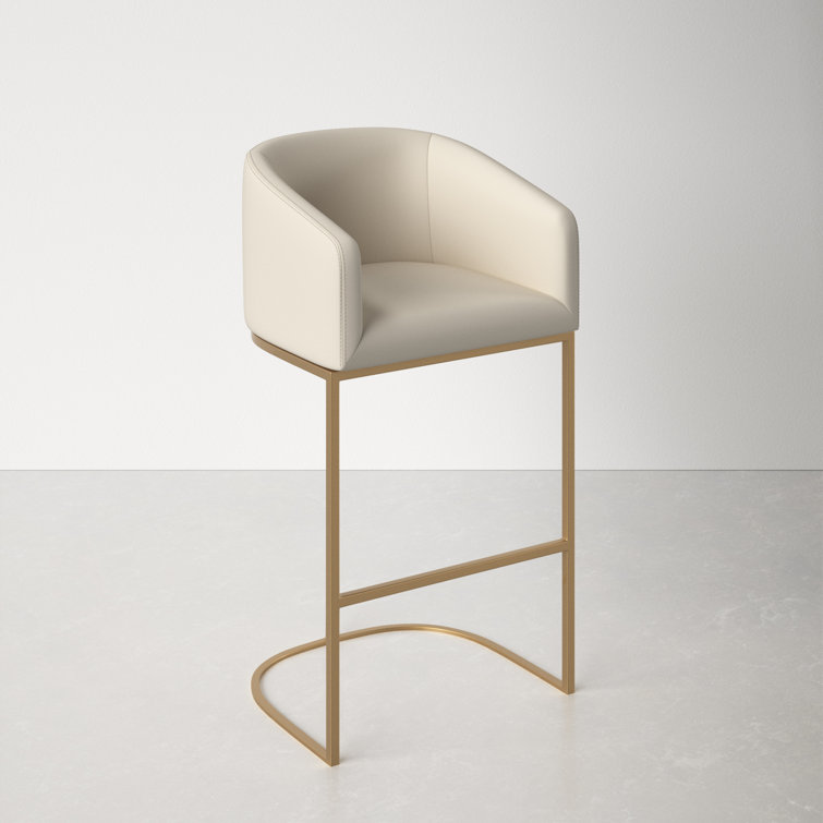 Cream Faux Leather Low Back Bar Stool with Gold Frame