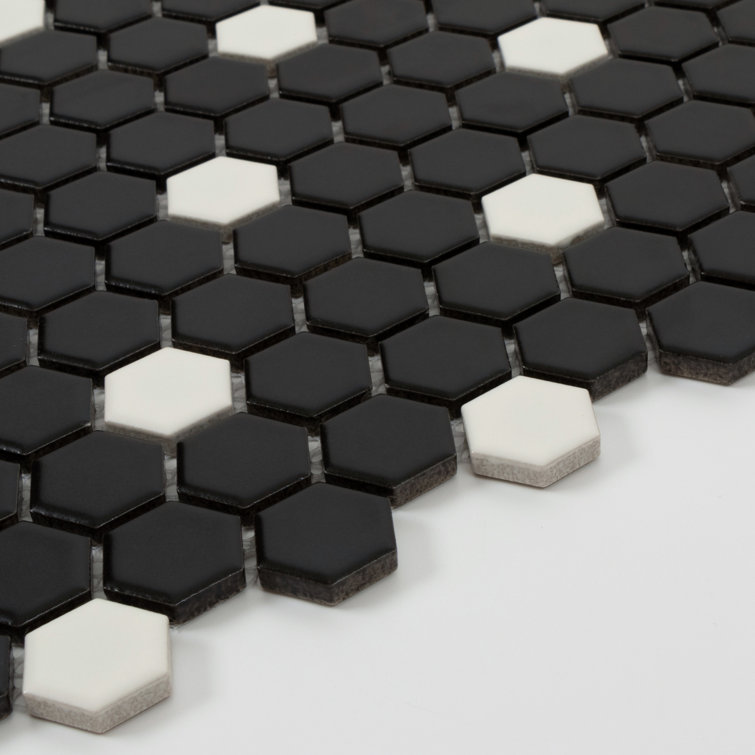Black and White Hexagonal Porcelain Mosaic Tile