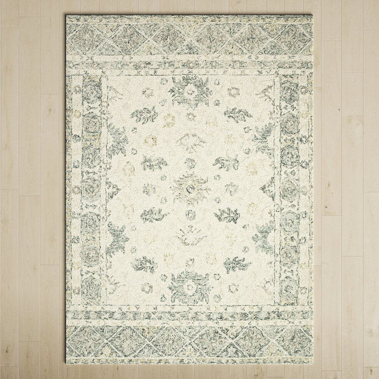 Handmade Ivory and Slate Floral Wool Area Rug