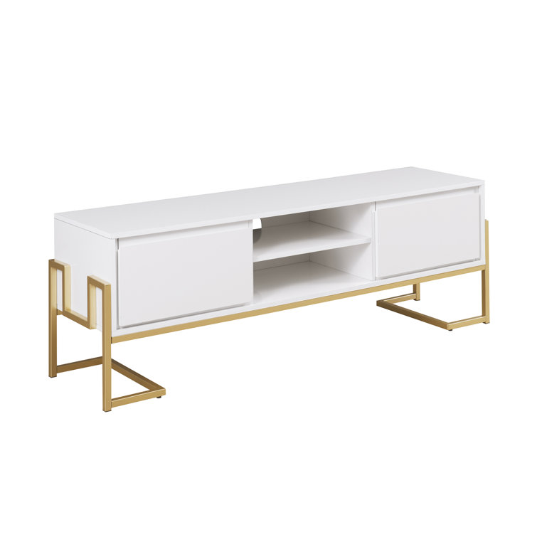 60" White Modern Wood Media Console with Cabinet