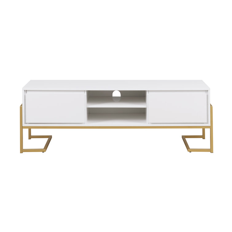 60" White Modern Wood Media Console with Cabinet