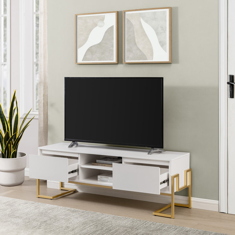 60" White Modern Wood Media Console with Cabinet