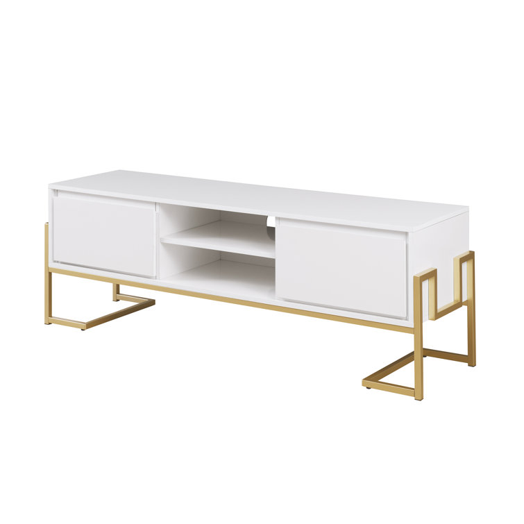 60" White Modern Wood Media Console with Cabinet