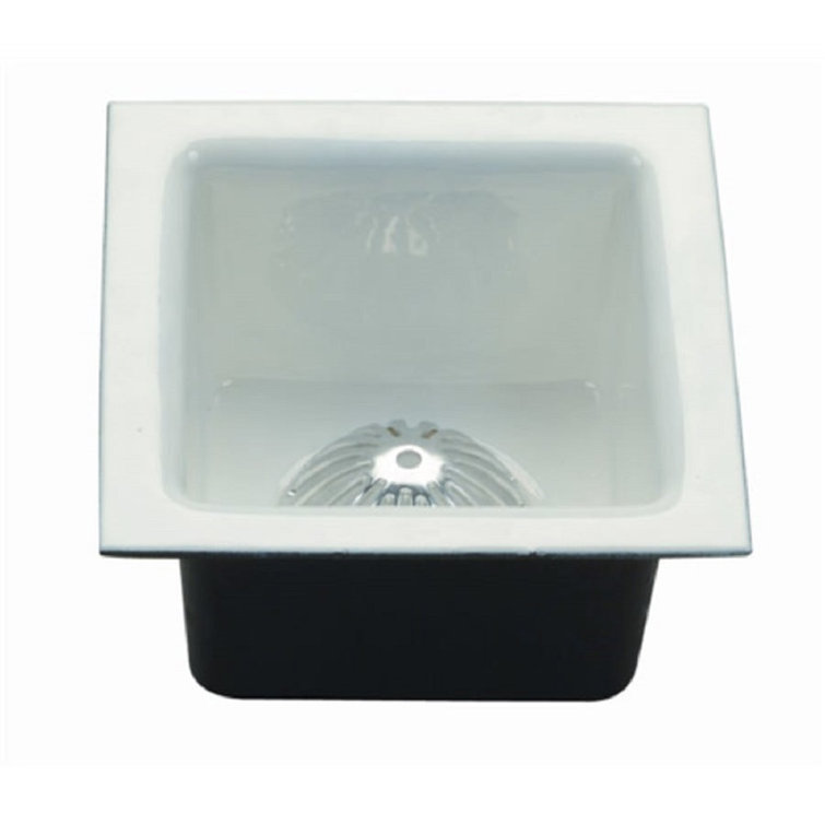 White Cast Iron Freestanding Floor Sink with Aluminum Strainer