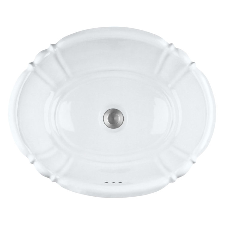 White Ceramic Oval Drop-In Bathroom Sink with Overflow