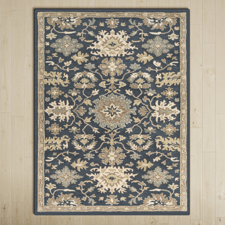 Arden Hand Tufted Wool Navy and Beige Floral Rug