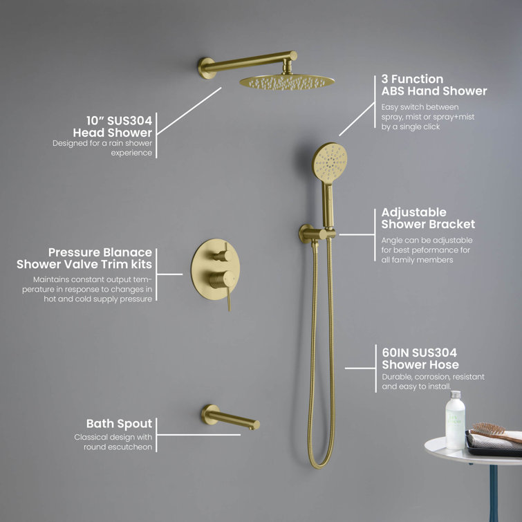 Brushed Gold Circular 3-Function Shower System with Brass Valve