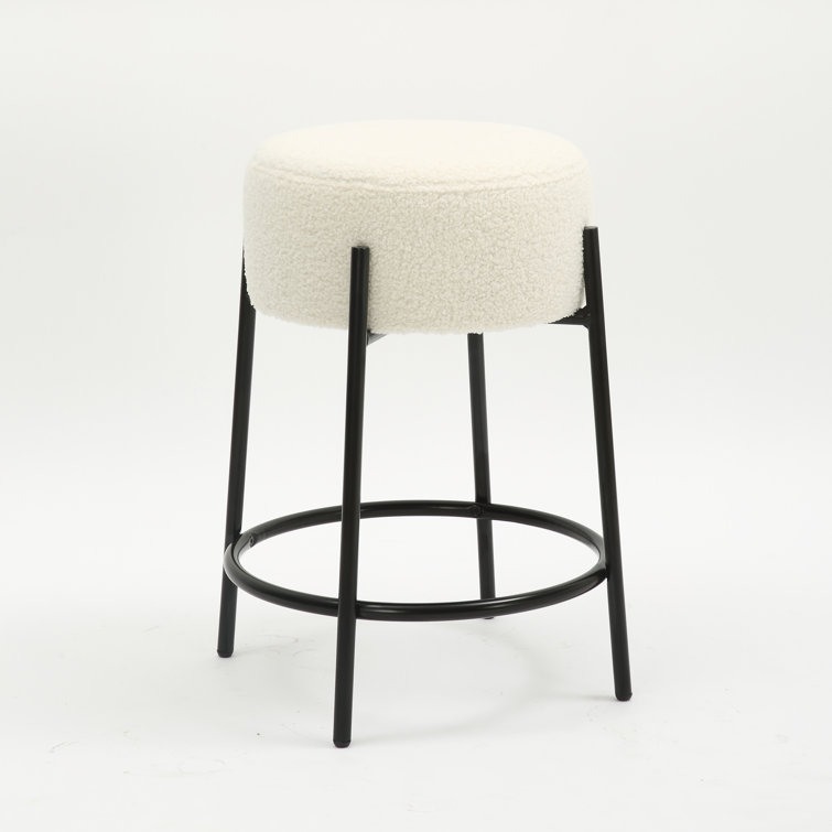 Isaac 24" Off-White Boucle Backless Counter Stool with Black Metal Frame