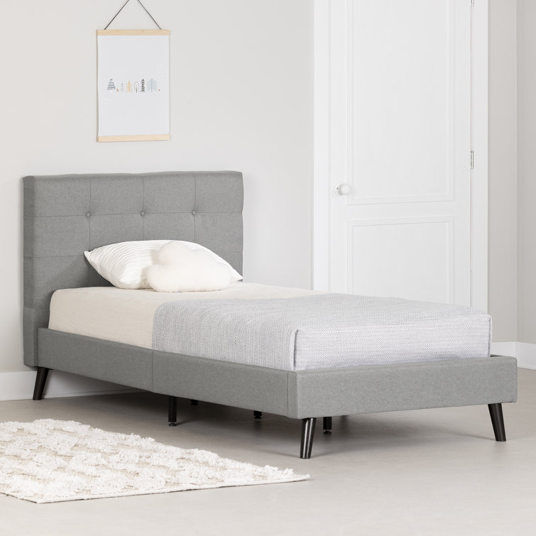 Twin Fusion Medium Gray Upholstered Platform Bed with Tufted Headboard