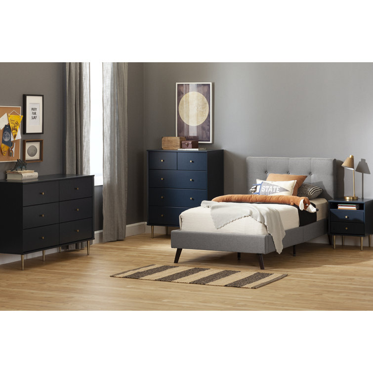 Twin Fusion Medium Gray Upholstered Platform Bed with Tufted Headboard