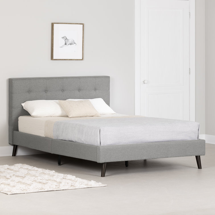 Medium Gray Tufted Upholstered Full Wood Frame Bed