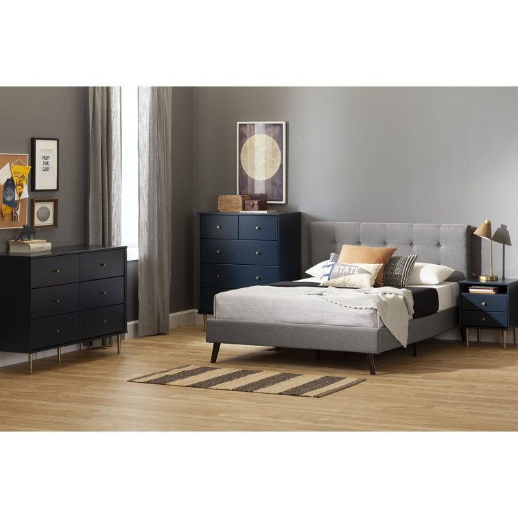 Medium Gray Tufted Upholstered Full Wood Frame Bed