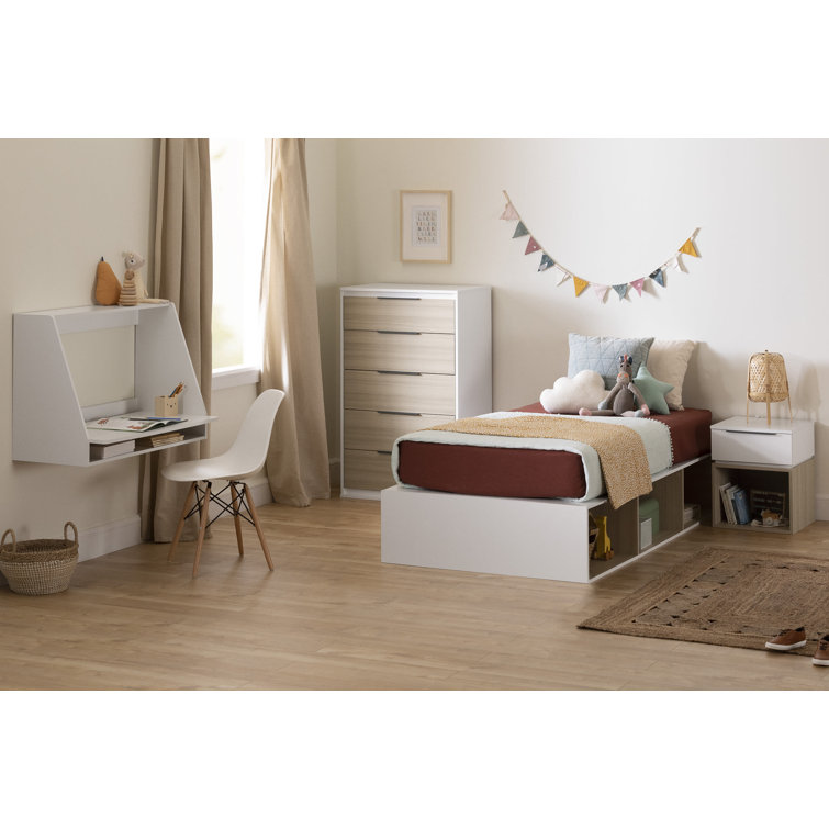 Soft Elm and White 1-Drawer Nightstand with Open Storage