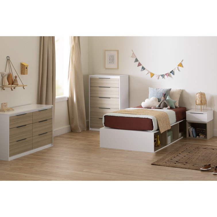 Soft Elm and White 1-Drawer Nightstand with Open Storage