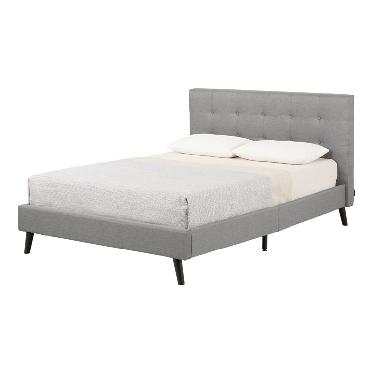 Medium Gray Tufted Upholstered Full Wood Frame Bed