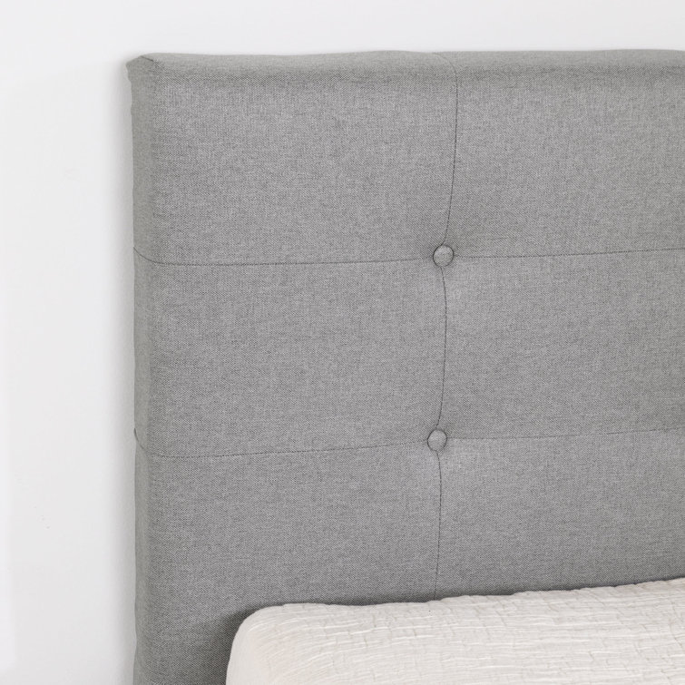 Twin Fusion Medium Gray Upholstered Platform Bed with Tufted Headboard