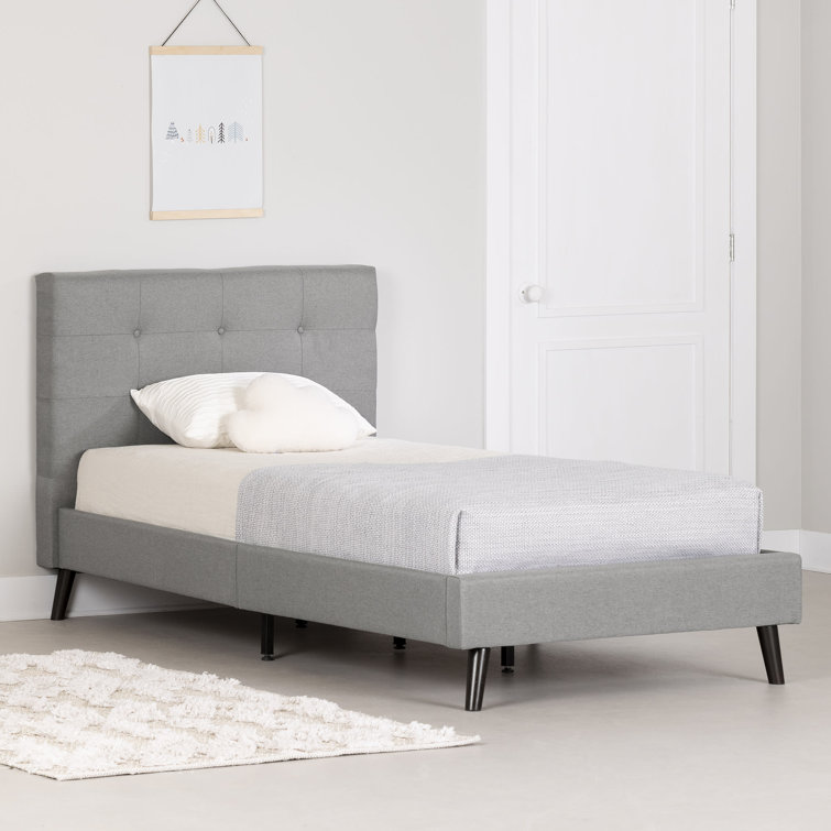 Twin Fusion Medium Gray Upholstered Platform Bed with Tufted Headboard